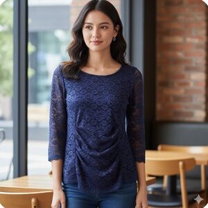 🚨4X$25🚨 Ricki's Blue Lace Ruched 3/4 Sleeve Blouse
